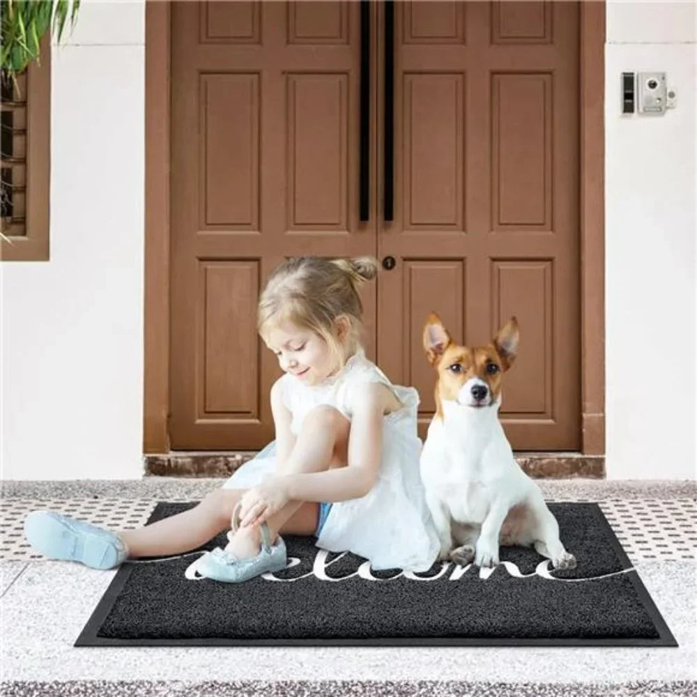 Black Door Mat Durable Welcome Mats Outdoor Indoor Non-Slip Doormat for Entryway